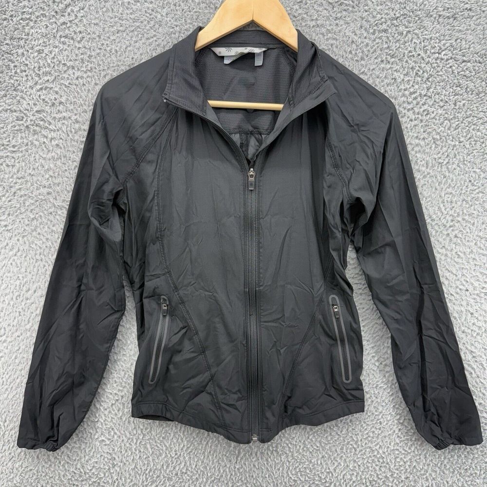 ATHLETA Womens XXS Black Lightweight‎ Windbreaker Jacket Full Zip Vented Pockets